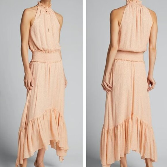 A.L.C. Kaia Metallic Sleeveless Smocked Silk Blush Dress size 2 - Picture 1 of 7